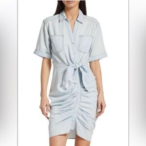 Verónica Beard Hensley ruched chambray denim Light Blue Button-Down Dress